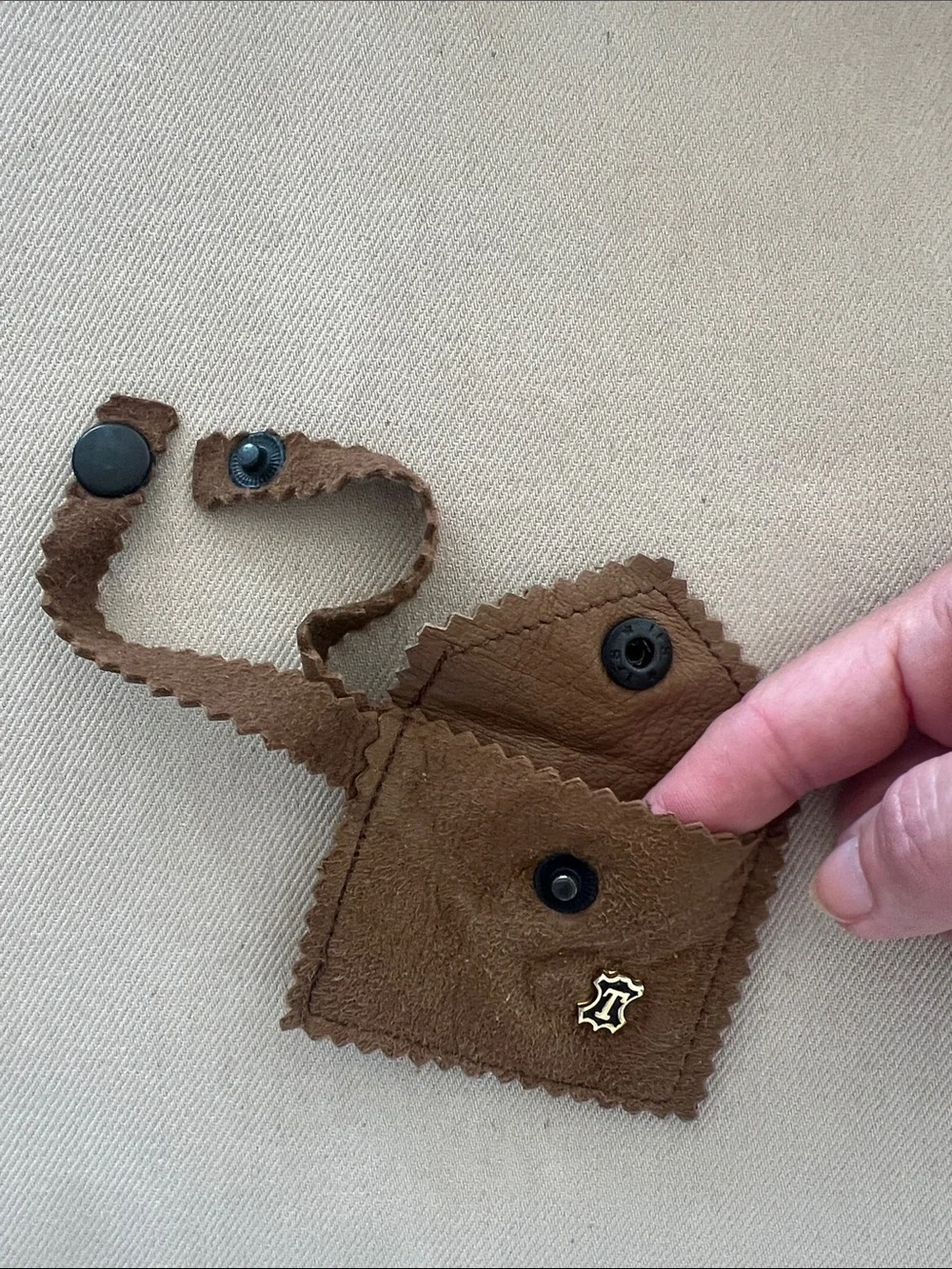 Bag Charm - Brown Suede Leather Pouch with Strap